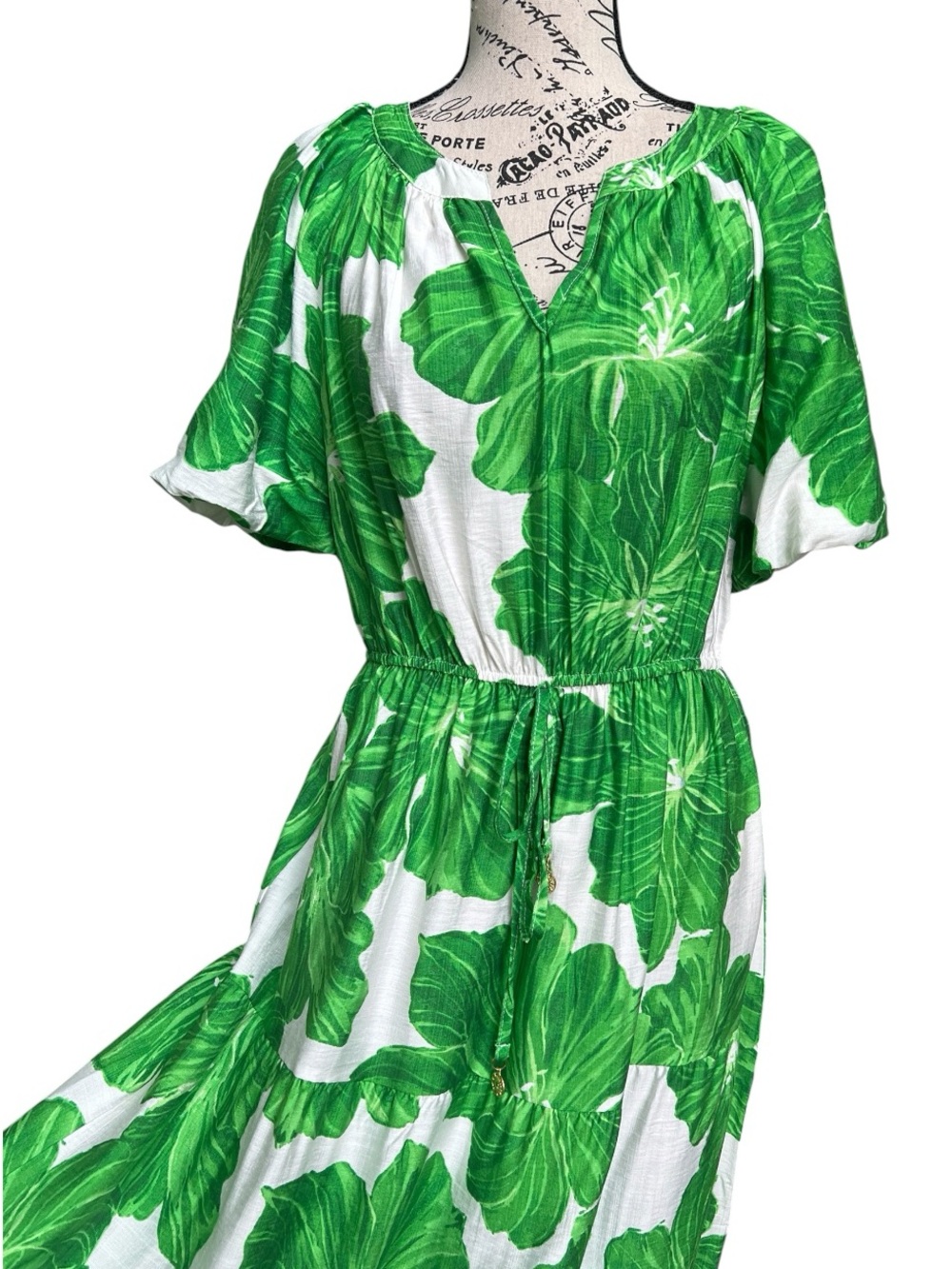 Green Floral V-Neck Women’s Dress